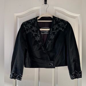Elegant Black Embroidered Women's Crop Jacket